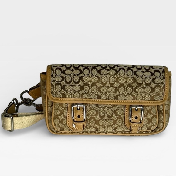 Coach Vintage Signature Jacquard Belt Bag Crossbody Tan Leather Y2K - Picture 2 of 10